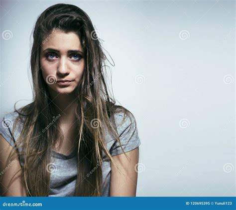 Problem Depressioned Teenage With Messed Hair And Sad Face Junk Stock