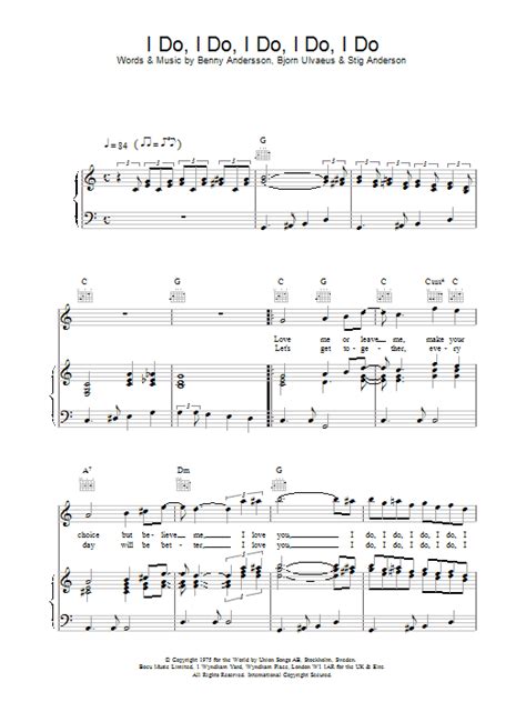 Abba I Do I Do I Do I Do I Do Sheet Music And Chords For Piano