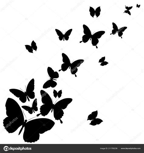 Black Silhouettes Butterflies Isolated White Background Stock Vector