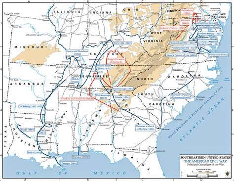 Map Of The American Civil War Principal Campaigns 1861 1865