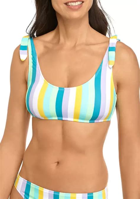 Cabana By Crown And Ivy™ Stripe It Up Shoulder Tie Crop Bikini Swim Top Belk