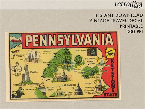 Pennsylvania The Keystone State Vintage Travel Decal Etsy