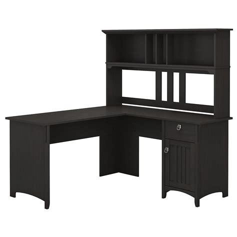 60w L Shaped Desk With Hutch In Vintage Black By Bush