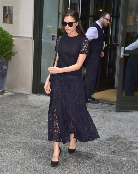 Victoria Beckham Is Stylish Beauty In Black Lace Dress And Stilettos