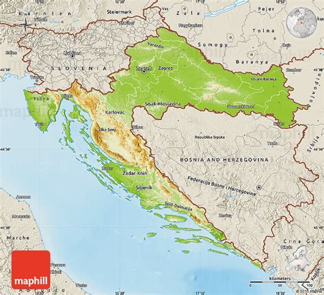 Physical Map Of Croatia Shaded Relief Outside