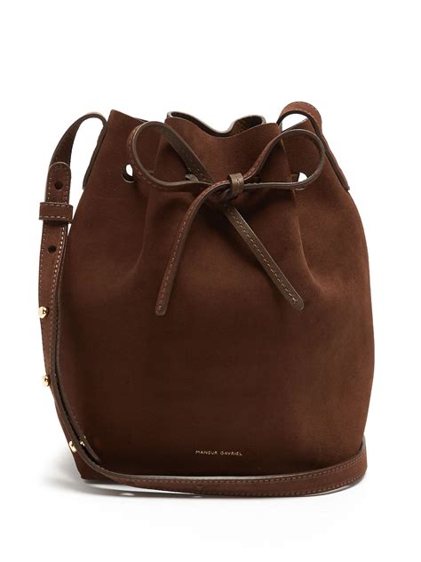 On My Most Wanted List Mansur Gavriel Brown Lined Mini Suede Bucket