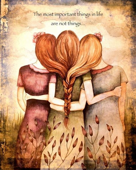 Siblings T Three Sisters Art Print With Quote Or Without Etsy Illustration Mignonne Art Et