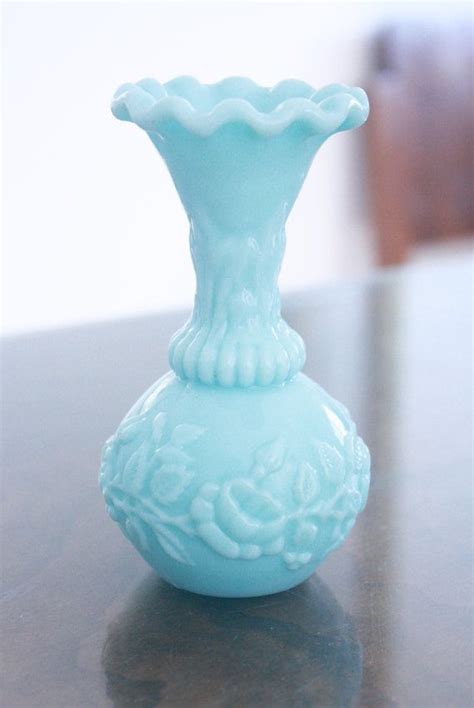 Blue Milk Glass Vase French Portieux Vallerysthal Turquoise Blue