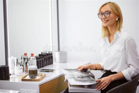 Smiling Positive Beautician At Work Place Stock Image Image Of