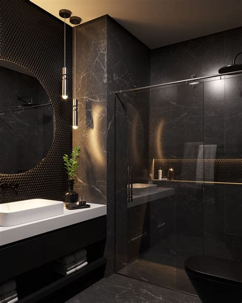 Black Bathroom On Behance Современный дизайн ванной Дизайн интерьера
