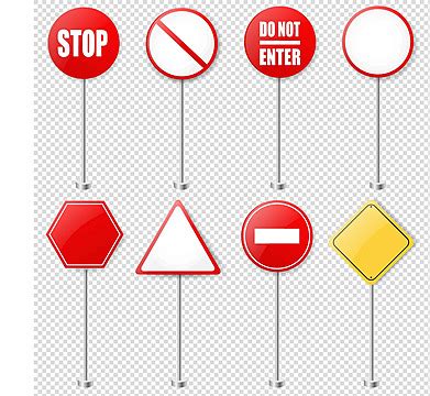 Collection Of Transparent Traffic And Stop Signs Rendering Yellow Signs