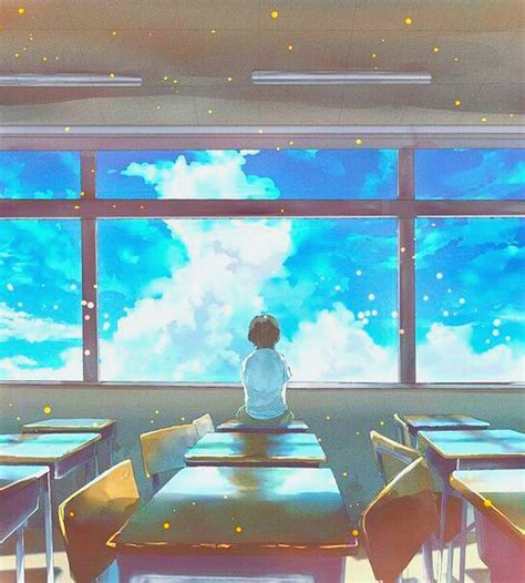 Anime Art Anime Scenery Classroom Desks Window Sky