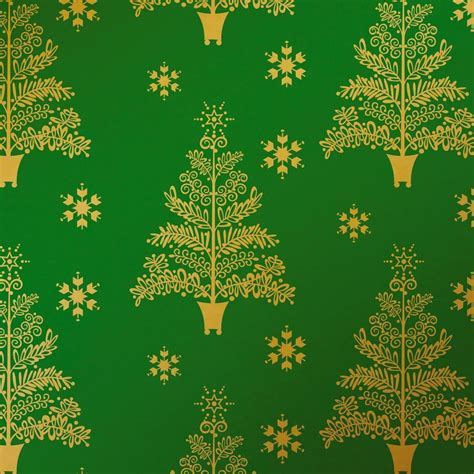 Gold Trees On Green Foil Jumbo Christmas Wrapping Paper Roll 60 Sq Ft