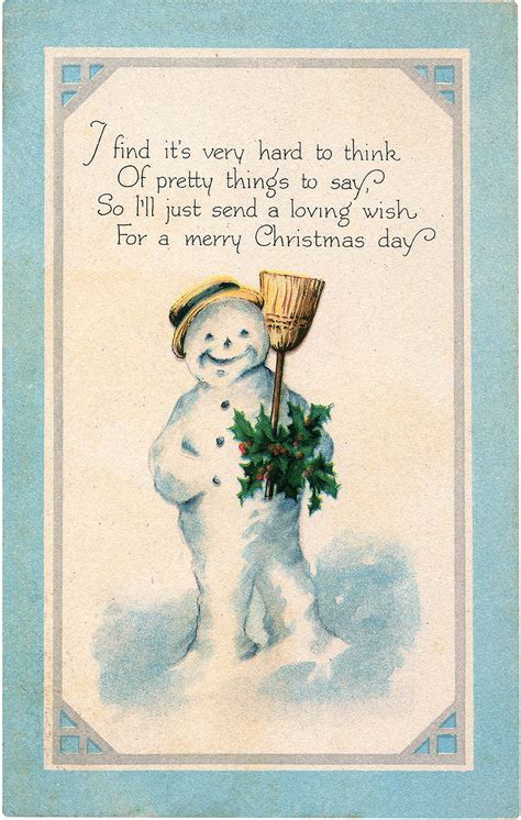 Old Cute Holiday Snowman Postcard The Graphics Fairy