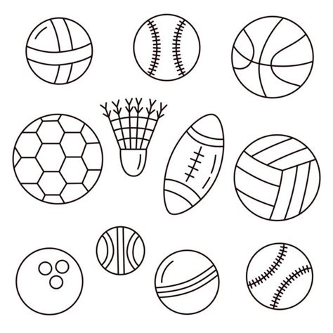 Sports Balls Vector Set Cartoon Ball Icons Black And White Cut