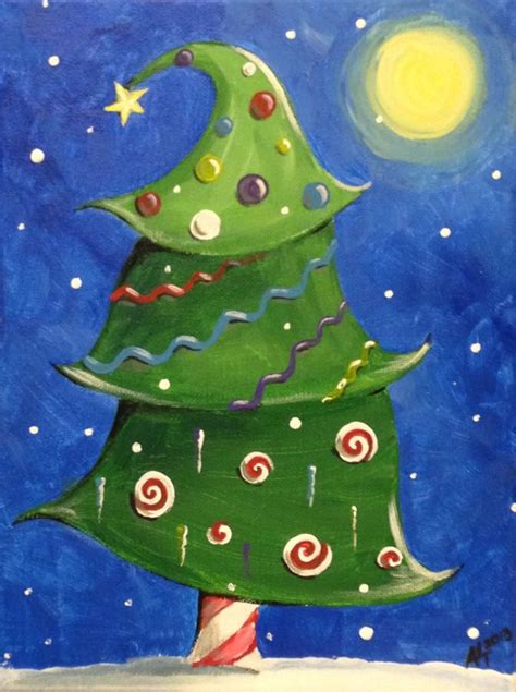 Christmas Tree Painting On Canvas At Explore