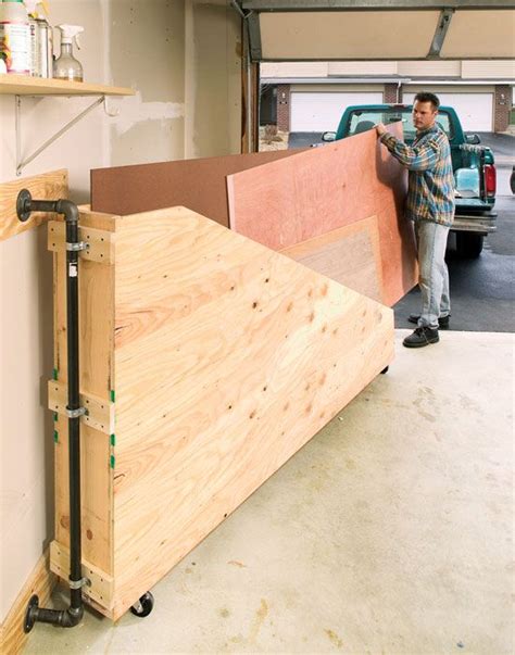 Plywood garage cabinets are easy to make with simple plans, frameless cabinet construction and pocket hole joinery. Swing-Out Plywood Storage. | Plywood storage, Lumber ...