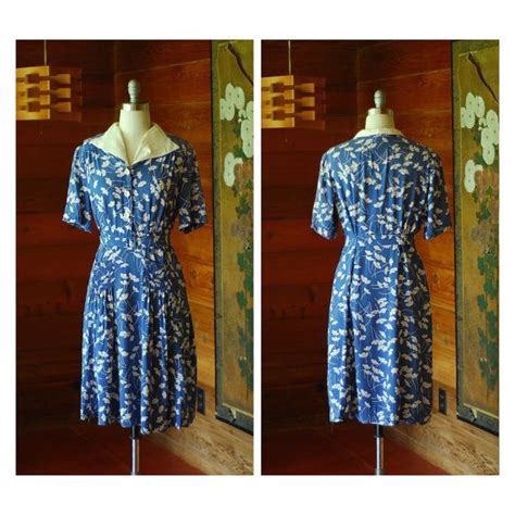 Vintage 1930s 1940s Dress 30s 40s Blue Rayon Floral Print Etsy