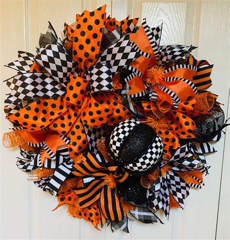 Halloween Pumpkin Wreath Holiday Door Hanger Orange and | Etsy in 2020 ...