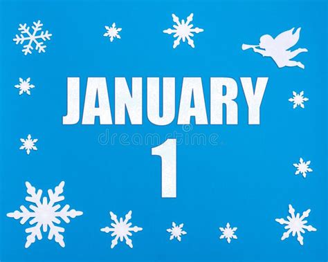 January 1st Winter Blue Background With Snowflakes Angel And A