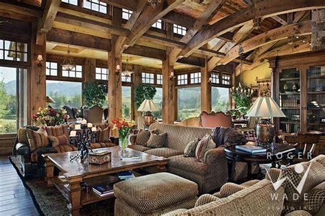 Living Room Of Rustic Mountain Luxury Timber Frame Home With