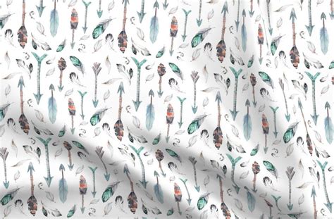 8 Arrows And Feathers Teal And Coral Spoonflower