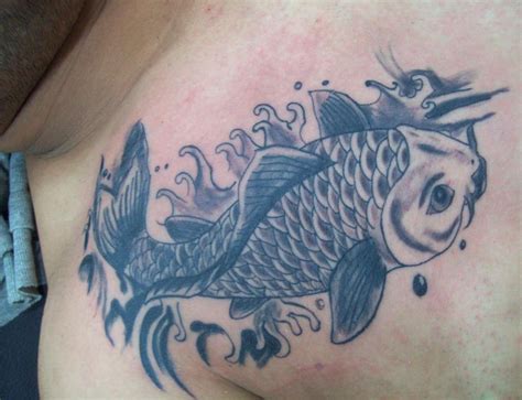 Tattoos Designs Pictures And Ideas Grey Ink Koi Fish Tattoo On Chest