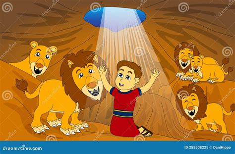 Bible Story Illustration Daniel In The Lion S Den Stock Vector