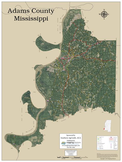Adams County Mississippi 2019 Aerial Wall Map Mapping Solutions