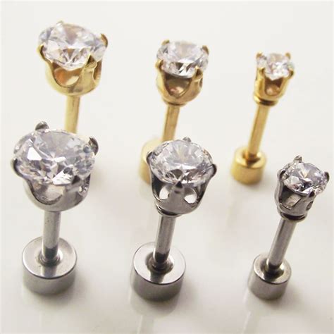 Pcs G Mm Gold L Surgical Steel Stud Labret Ring Ear Sparkling