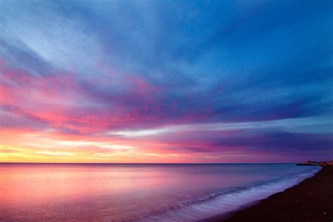 Sea Line Purple Sky 5k Hd Nature 4k Wallpapers Images Backgrounds