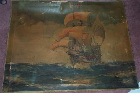 Seascape Three Masted Sailing Ship With Cannons Showing