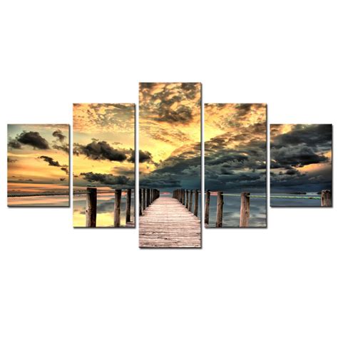 For Living Room Modern Hd Printed Wall Art Pictures 5 Piecepcs Sunset