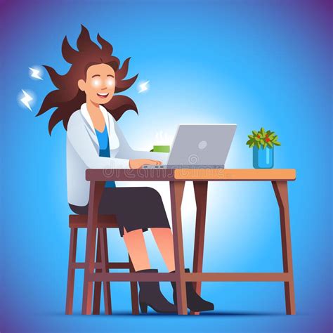 Crazy Energized Business Woman Working With Laptop Stock Vector