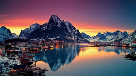1600x900 Lake Reflection Norway Village Wallpaper Hd Desktop Y Noruega