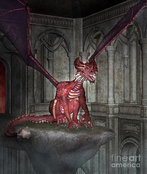 Fierce Red Dragon On A Rock Digital Art By Ellerslieart Pixels