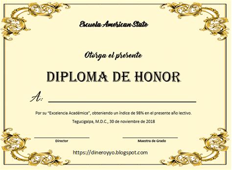 Diplomas De Honor A Mi Manera Diplomas De Agradecimiento Plantillas