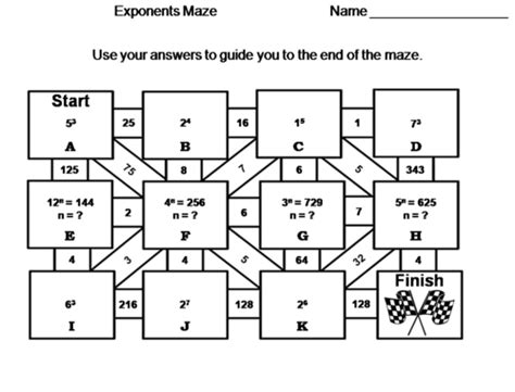 Exponents Math Maze Teaching Resources