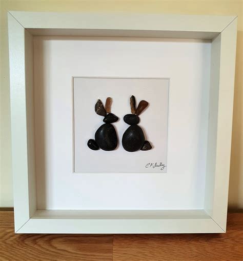 Pebble Art Framed Pebble Pictures Hares Rabbits Animals | Etsy
