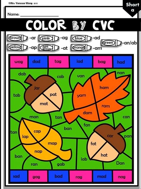 Phonics Worksheets Cvc Color By Code Bundle Prekkindergarten1st
