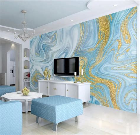 Bacaz Gold Blue Marble Texture 3d Stone Wallpaper Mural For Living Room