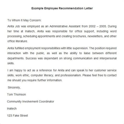 26 Free Employee Recommendation Letters Pdf Doc Free