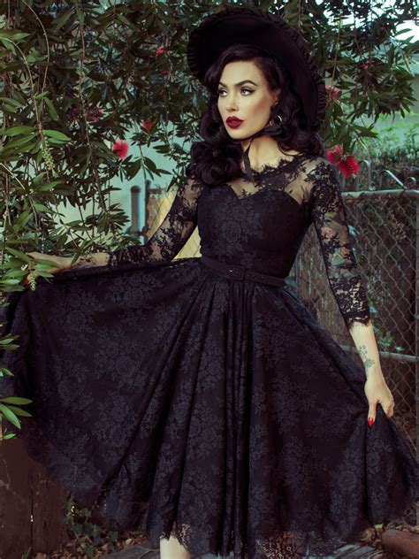 Mourning Dress In Black Lace Lace Dress With Sleeves Black Funeral