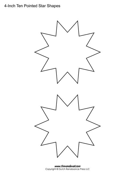 Blank Ten Pointed Star Shapes Printable Star Template For Art Crafts
