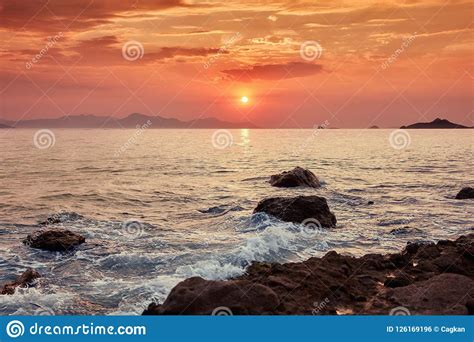 Beautiful Seascape And A Boat At Sundown Stock Photo Image Of Nature