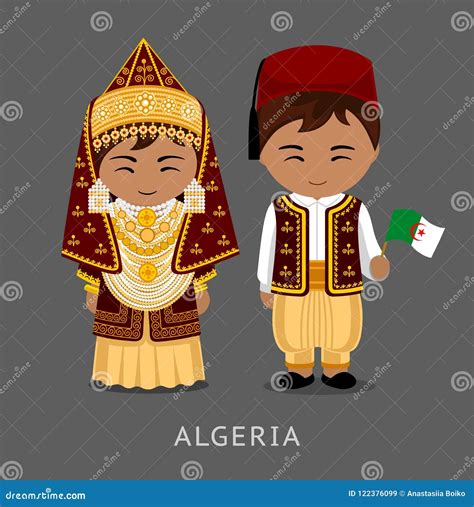 algerians in national dress with a flag vector illustration 122372256