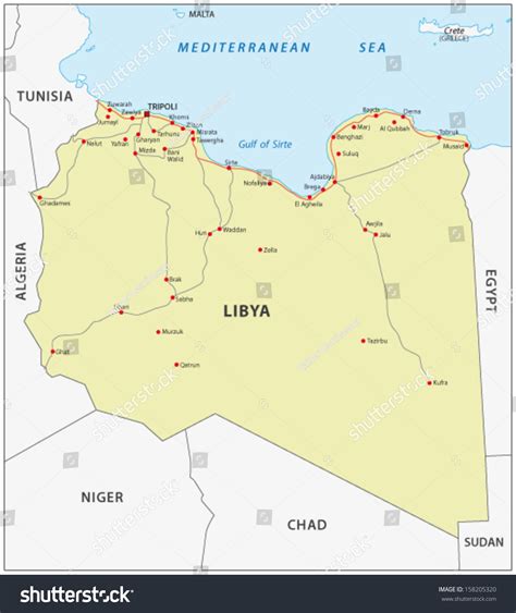 Libya Road Map Stock Vector Royalty Free 158205320 Shutterstock