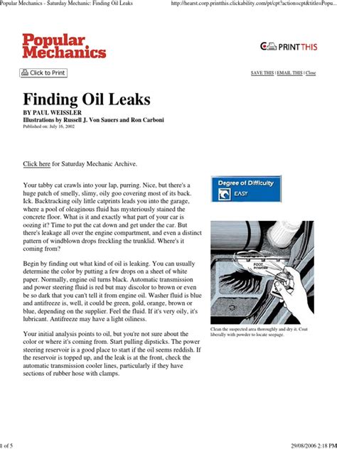 Popular Mechanics Finding Oil Leaks Pdf Mechanical Engineering