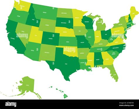 Map Of United States Of America Usa In Four Shades Of Green With