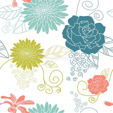 Flower Seamless Background Blue And Green Stock Vector Illustration